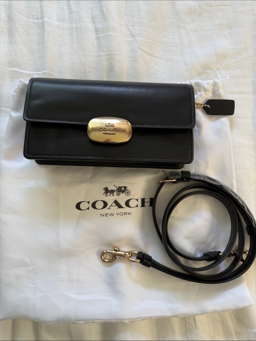 Coach Black Leather Crossbody with Gold-Tone Turnlock - Picture 3 of 14